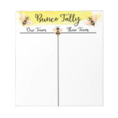Bunco Table Tally Score Sheet Bee Notizblock (Vorderseite)