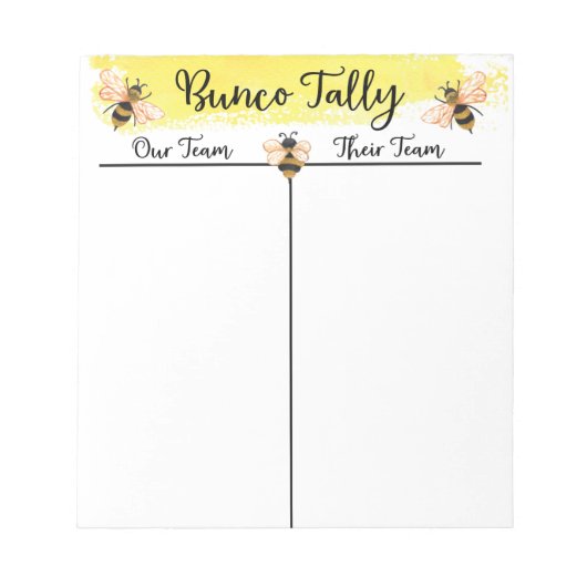 Bunco Table Tally Score Sheet Bee Notizblock (Vorderseite)