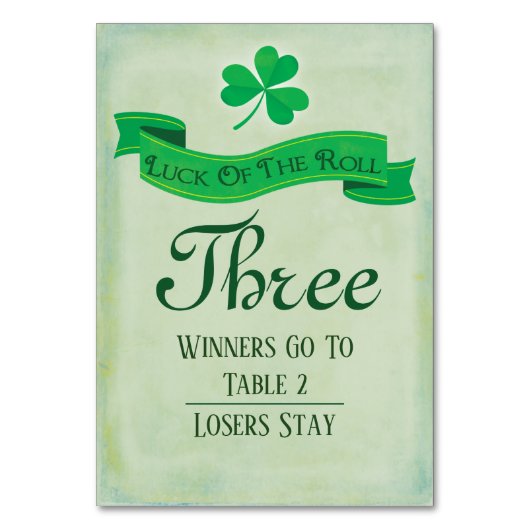 Bunco Table Three März Saint Patricks Tischnummer (Rückseite)