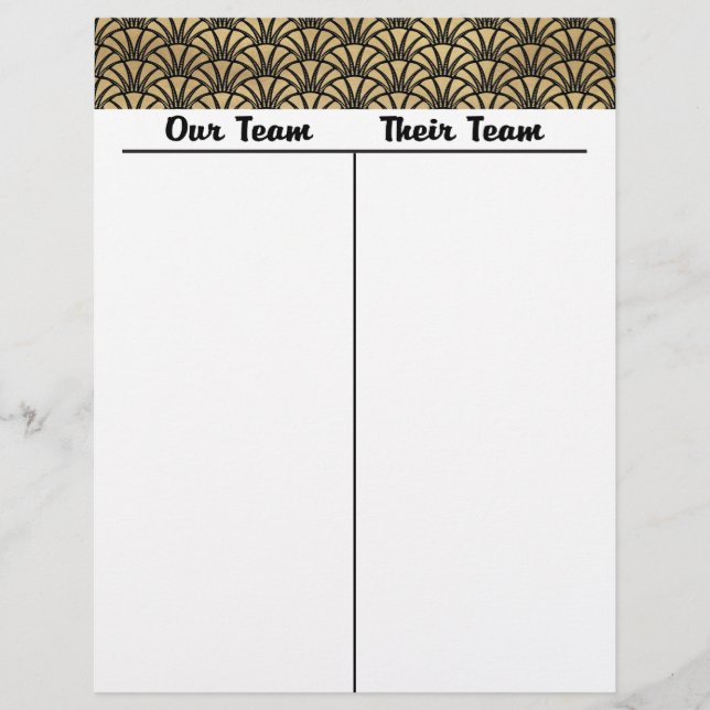Bunco Tally Score Sheet Art Deco Schwarzes Gold (Vorderseite)