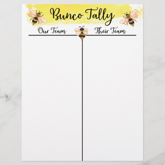 Bunco Tally Score Sheet Bee (Vorderseite)