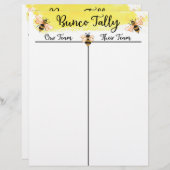 Bunco Tally Score Sheet Bee (Vorne/Hinten)