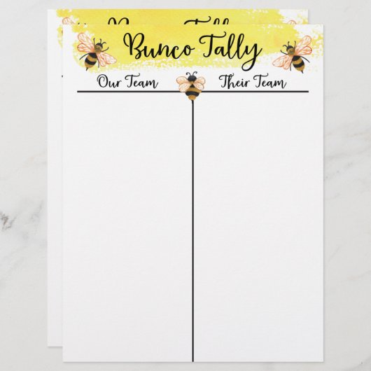 Bunco Tally Score Sheet Bee (Vorne/Hinten)