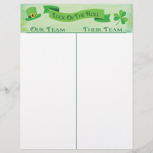 Bunco Tally Score Sheet Lucky Irish Saint Patrick (Vorderseite)