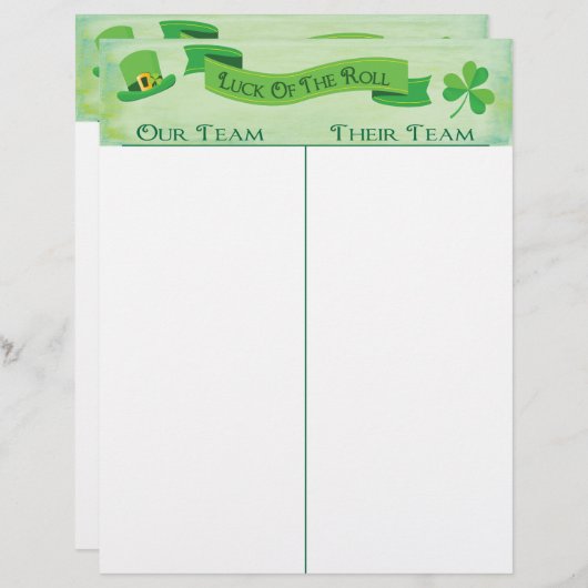 Bunco Tally Score Sheet Lucky Irish Saint Patrick (Vorne/Hinten)