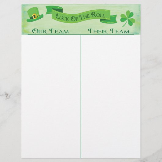 Bunco Tally Score Sheet Lucky Irish Saint Patrick (Rückseite)