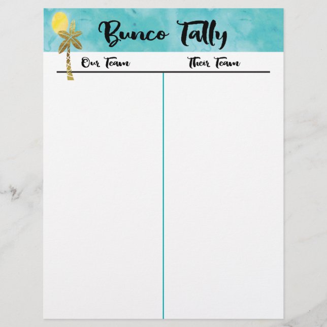 Bunco Tally Sheet - Beach Palm Tree Sommerspass (Vorderseite)