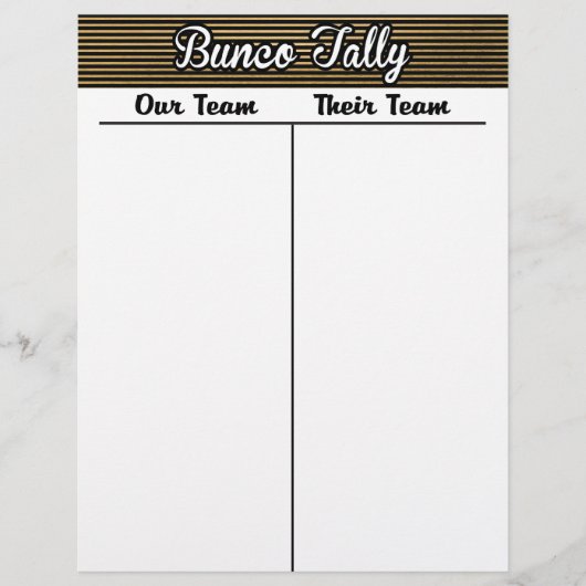 Bunco Tally Sheet - Schwarzer und goldener Streife (Vorderseite)