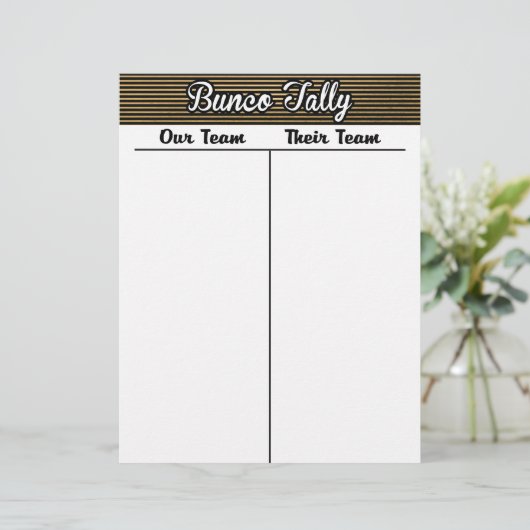 Bunco Tally Sheet - Schwarzer und goldener Streife (Stehend Vorderseite)