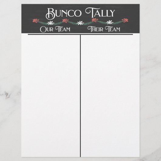 Bunco Tally Sheet - Winterweihnachtsferien (Rückseite)