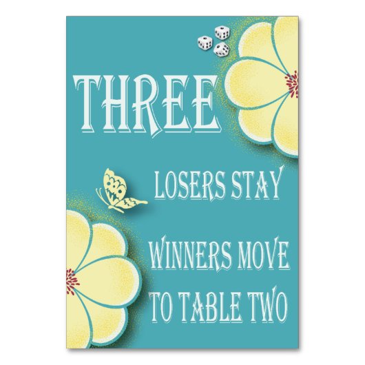 Bunco-Tischtafelkarte Nr. 3 der Gelben Frühlingssä Tischnummer (Rückseite)