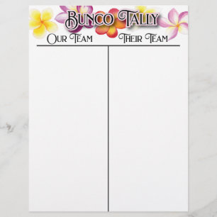 Bunco Tropical Aloha Blume Tally Score Sheet
