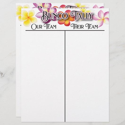 Bunco Tropical Aloha Blume Tally Score Sheet (Vorne/Hinten)