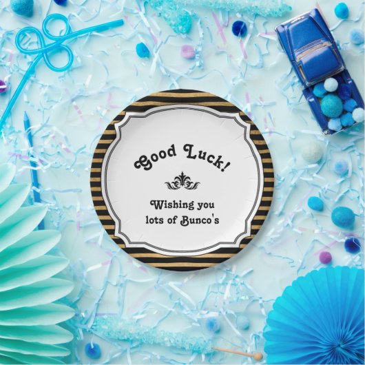 Bunco viel Glück-Platten-Schwarz-Goldstreifen Pappteller (Party)