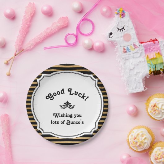 Bunco viel Glück-Platten-Schwarz-Goldstreifen Pappteller (Party)