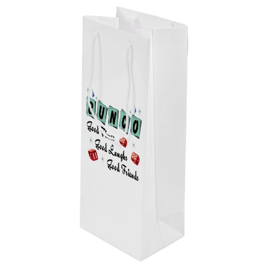Bunco Wein-Geschenk-Retro gute Zeit-gute Freunde Geschenktüte Für Weinflaschen (Vorderseite Schrägansicht)