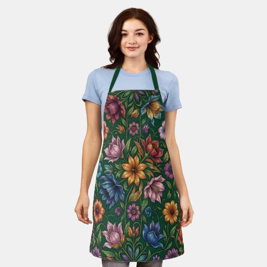 Bündel farbenfroher Blumen auf Grün Schürze (Getragen)