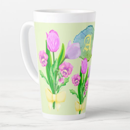 Bündel Frühlingsblumen Custom Monogram Milchtasse (Linke Ecke)