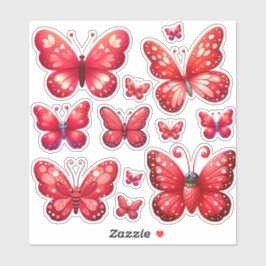 Bündel lebendiger roter Schmetterlinge Aufkleber