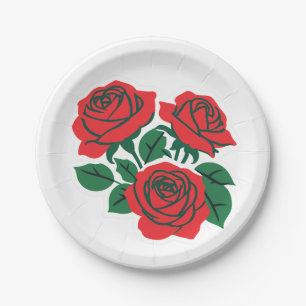 Bundel roter Rosen formelle Hochzeit Pappteller