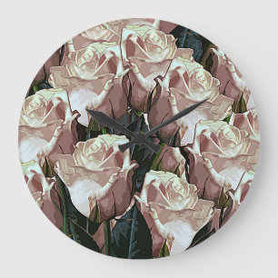 Bündel Vintage-Rosen: farbenfrohes Blumenarrangeme Große Wanduhr
