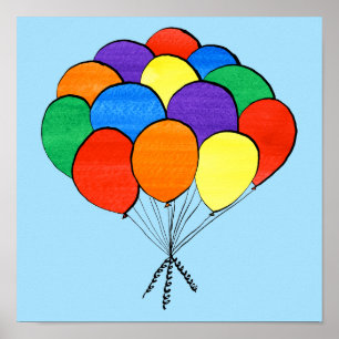 Bündel von roten, roten Balloons auf hellblau Poster