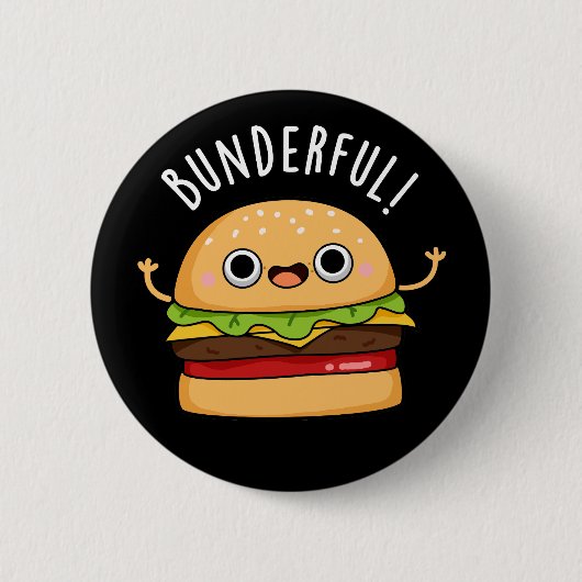 Bunderful Funny Burger Bun Pun Dark BG Button (Vorderseite)