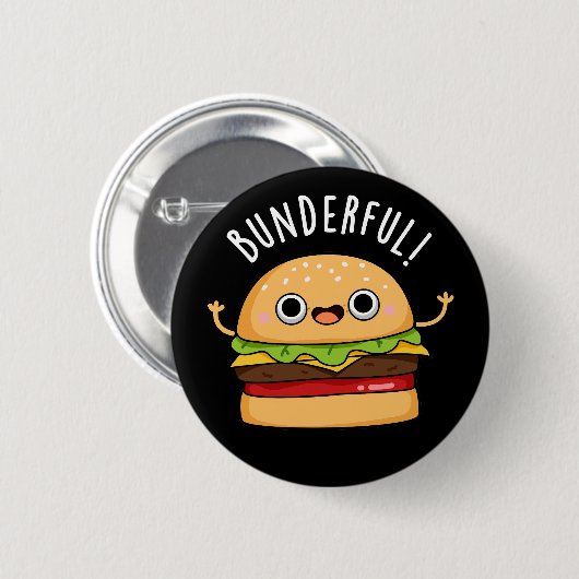 Bunderful Funny Burger Bun Pun Dark BG Button (Vorne & Hinten)