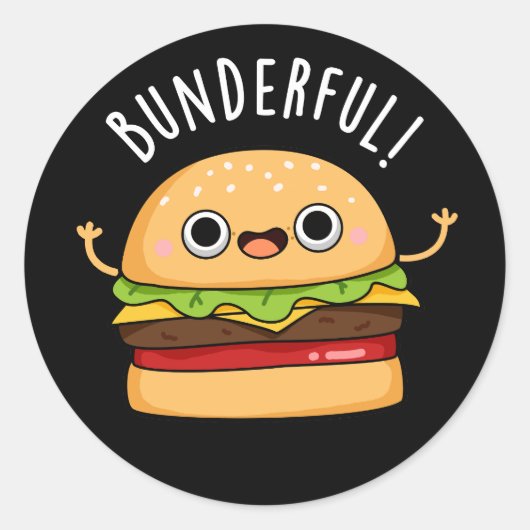 Bunderful Funny Burger Bun Pun Dark BG Runder Aufkleber (Vorderseite)