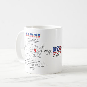 Bundesstaat Illinois auf einer Karte und nützliche Kaffeetasse