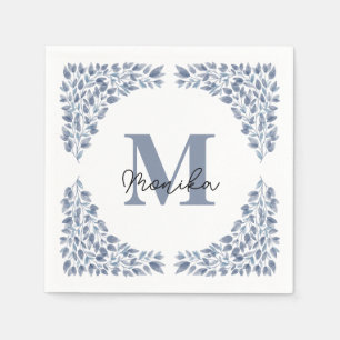 Bundle für blaue Blätter Buchstaben M Monogramm Serviette