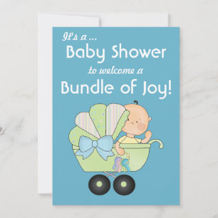 Bundle of Joy Baby Shower + Süßer Babywagen/Blau Einladung