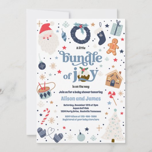 Bundle of Joy Blue Boy Winter Baby Shower Einladung (Vorderseite)