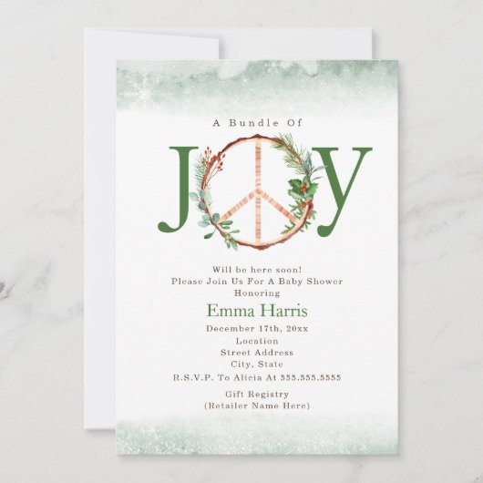 Bundle of Joy Peace Boho Weihnachtsdusche Einladung (Vorderseite)