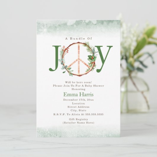 Bundle of Joy Peace Boho Weihnachtsdusche Einladung (Stehend Vorderseite)