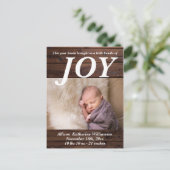 Bundle of Joy Rustic Wood New Baby Weihnachts-Foto Postkarte (Stehend Vorderseite)