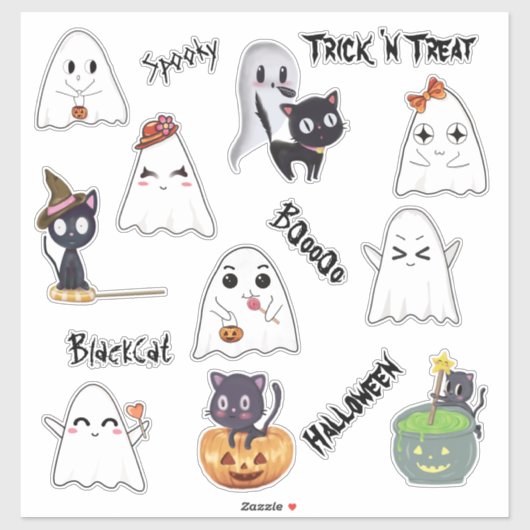 Bundle Spooky Ghost Black Cat Halloween Aufkleber (Blatt)