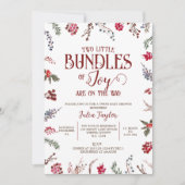 Bundles of Joy, Berries & Holly Twins Baby Shower Einladung (Vorderseite)