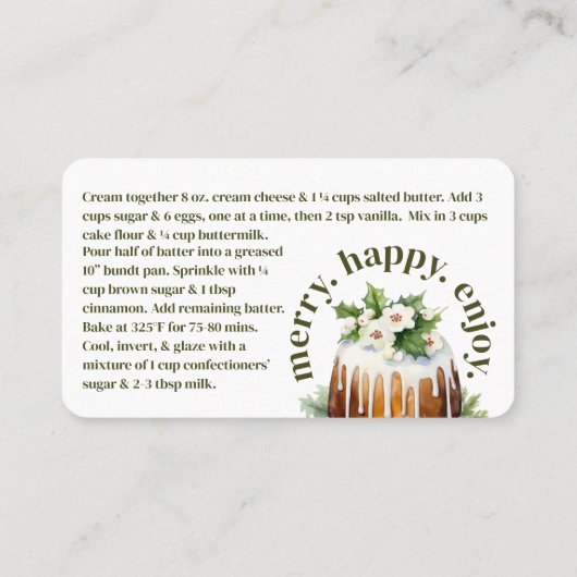 Bundt Cake Weihnachtsgeschenk Rezept Karte (Rückseite)