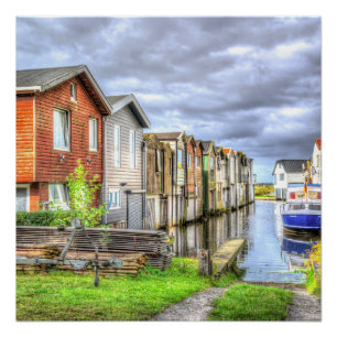 Bungalow Hafen Landschaft des Scenary Boat Poster
