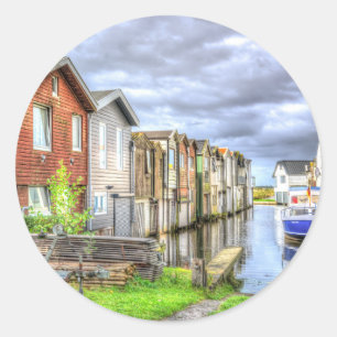 Bungalow Hafen Landschaft des Scenary Boat Runder Aufkleber