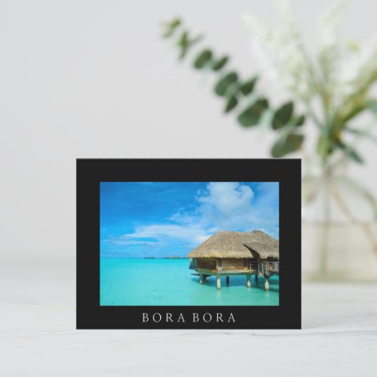 Bungalow mit Überwasser, Bora Bora, schwarzer Text Postkarte (Stehend Vorderseite)