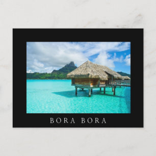 Bungalow über Wasser, Bora Bora, schwarzer Text au Postkarte