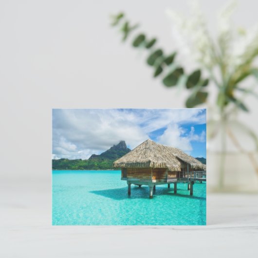 Bungalow über Wasser, Postkarte von Bora Bora (Stehend Vorderseite)