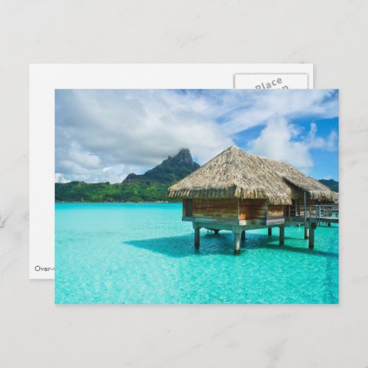 Bungalow über Wasser, Postkarte von Bora Bora (Vorne/Hinten)