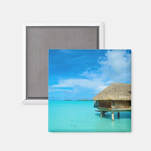 Bungalows mit Blick auf Bora Bora Magnet (Vorderseite/Rückseite)