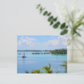 Bungalows und Schiff in Bora Bora Postkarte (Stehend Vorderseite)