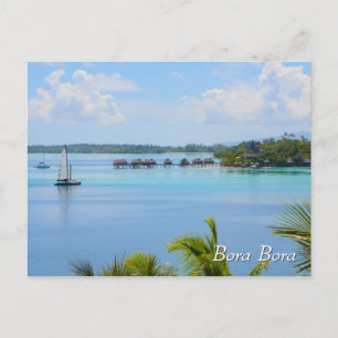 Bungalows und Schiff in Bora Bora Postkarte