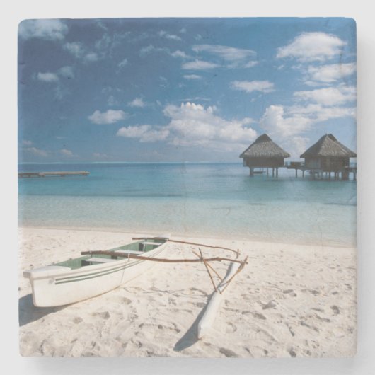 Bungalows vom Strand Motu Toopua Steinuntersetzer (Vorderseite)