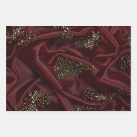 Bungundy Silk-Look Diamond Encrusted Geschenkpapier Set (Vorderseite)